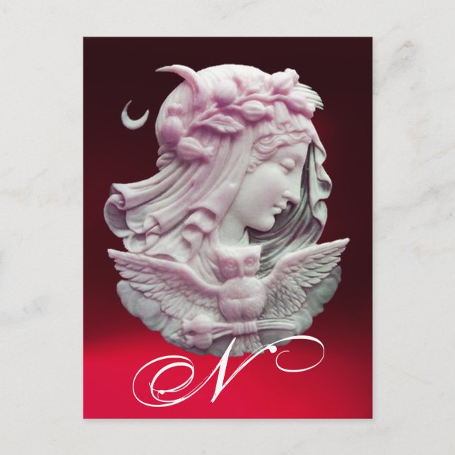 CARTES POUR FÊTES ANNUELLES CAMEO ANTIQUE, LUNE DAME DE NUIT AVEC OWL MONOGRAM (Devant)