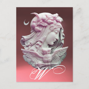 CARTES POUR FÊTES ANNUELLES CAMEO ANTIQUE, LUNE DAME DE NUIT AVEC OWL MONOGRAM
