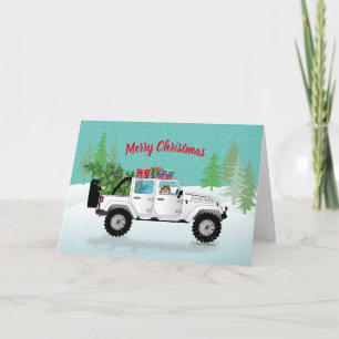 Cartes Pour Fêtes Annuelles Camion blanc 4x4 avec Shelter, Noël neige