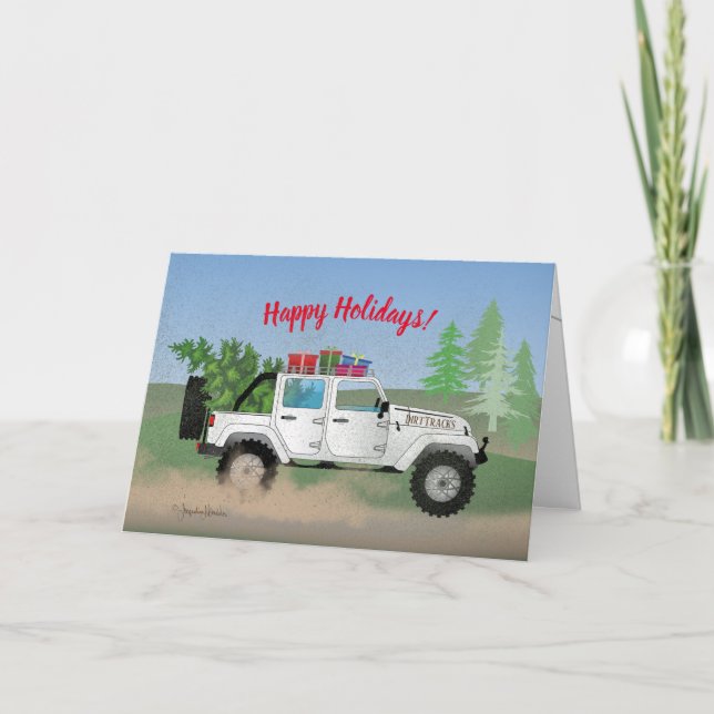 Cartes Pour Fêtes Annuelles Camion blanc sec 4wd, Arbre de Noël, Vacances (Devant)