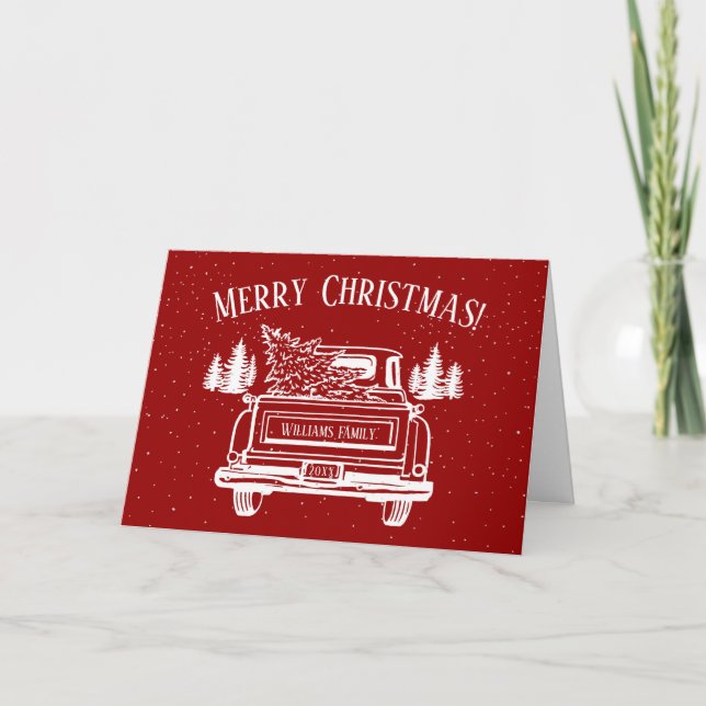 Cartes Pour Fêtes Annuelles Camion blanc vintage Joyeux Noël neige (Devant)