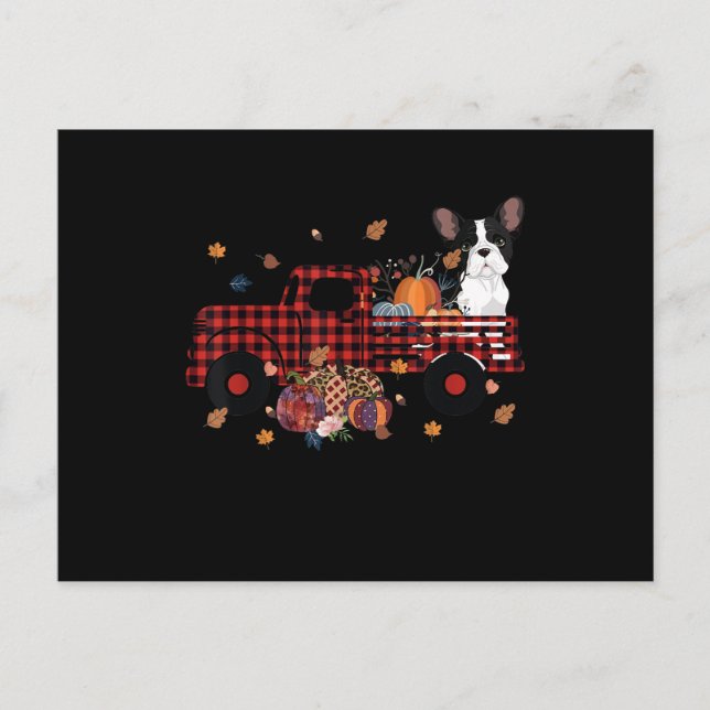 Cartes Pour Fêtes Annuelles Camion Citrouille Bulldog Thanksgiving Cadeau Hall (Devant)