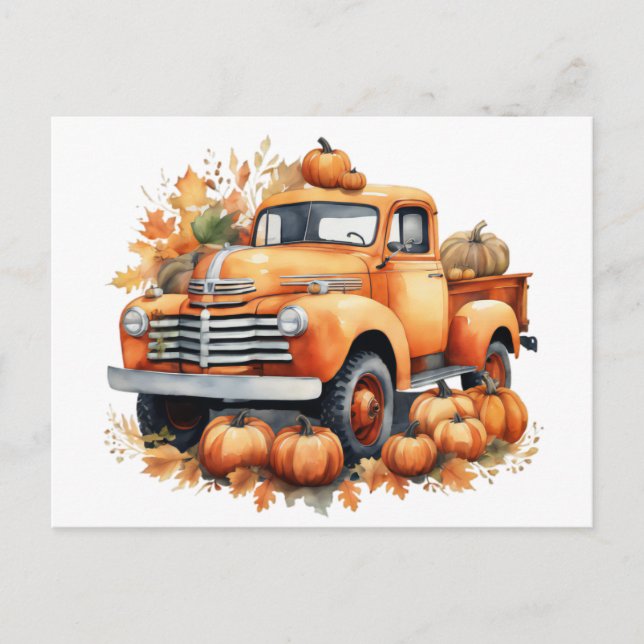 Cartes Pour Fêtes Annuelles Camion Citrouille vintage d'automne (Devant)