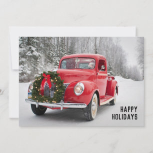 Cartes Pour Fêtes Annuelles Camion de collecte rouge avec couronne de Noël