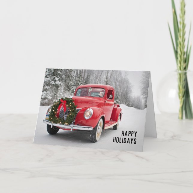 Cartes Pour Fêtes Annuelles Camion de collecte rouge avec couronne de Noël (Devant)
