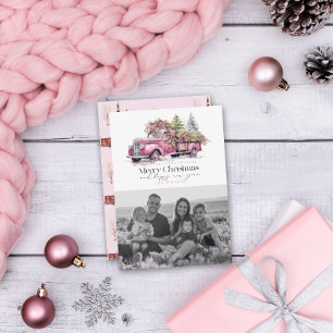 Cartes Pour Fêtes Annuelles Camion de ferme rose vintage Arbre de Noël Photo