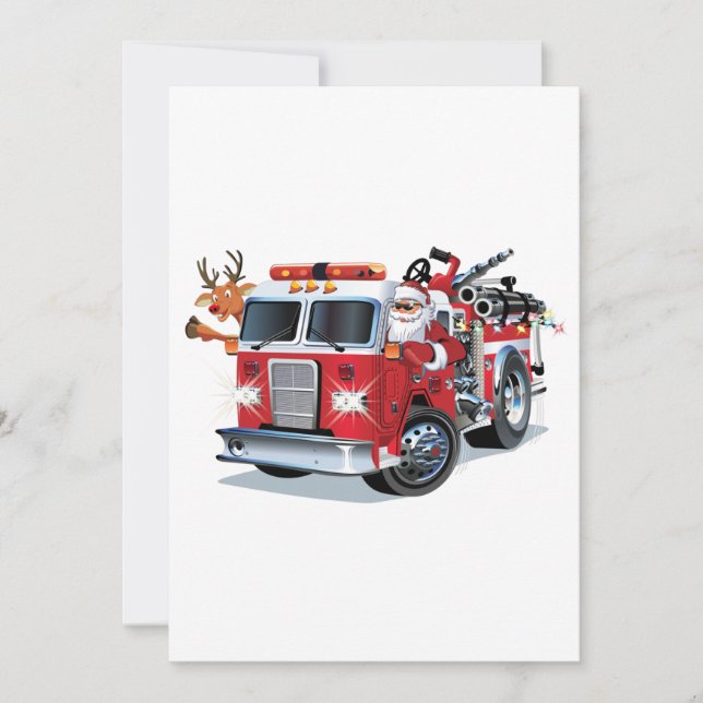 Cartes Pour Fêtes Annuelles Camion de feu de Noël de dessin animé (Devant)