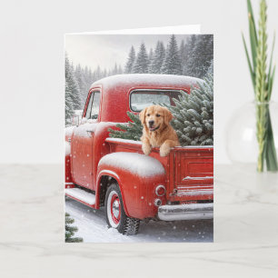 Cartes Pour Fêtes Annuelles Camion De Noël Rétro Avec Golden Retriever