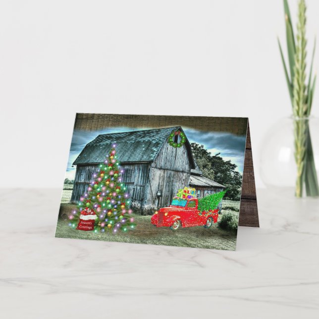 Cartes Pour Fêtes Annuelles Camion de Noël rustique Arbre de Noël à la ferme (Devant)