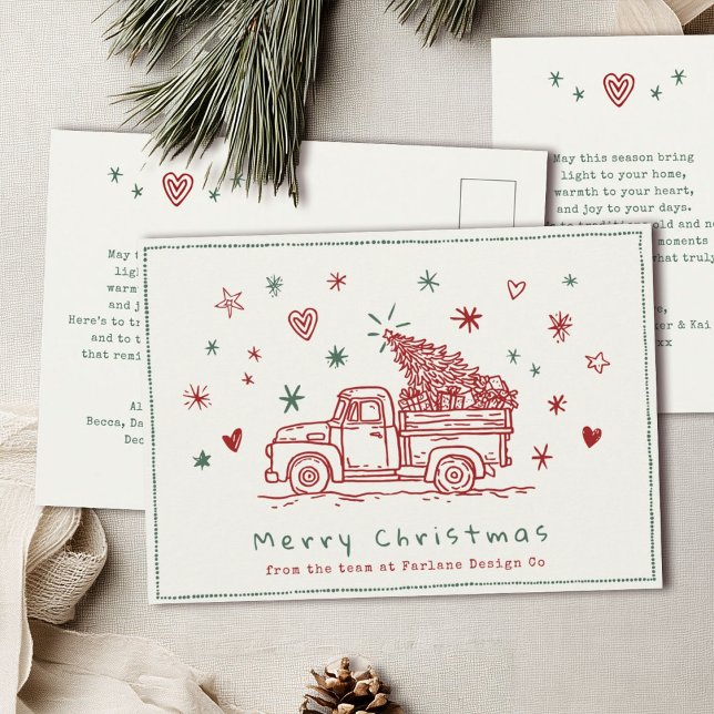 Cartes Pour Fêtes Annuelles Camion de Noël Whimsical Retro Rouge et Vert (Créateur téléchargé)