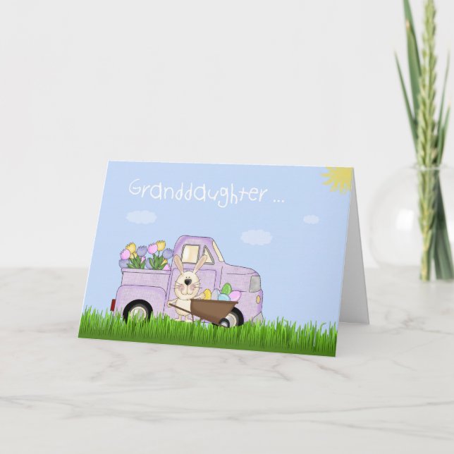 Cartes Pour Fêtes Annuelles Camion de Pâques de petite-fille, tulipes (Devant)