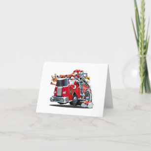 Cartes Pour Fêtes Annuelles Camion de pompiers de Noël de dessin animé