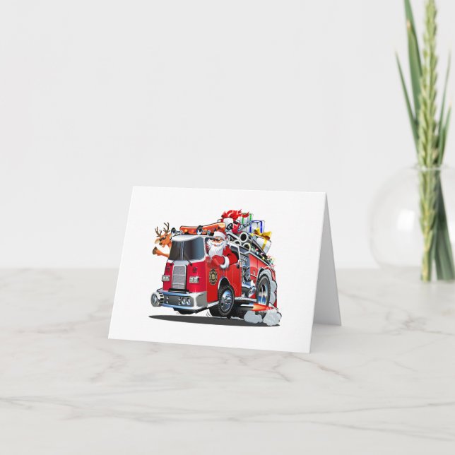 Cartes Pour Fêtes Annuelles Camion de pompiers de Noël de dessin animé (Devant)