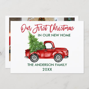 Cartes Pour Fêtes Annuelles Camion de script de la brosse rouge Premier Noël A