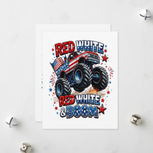 Cartes Pour Fêtes Annuelles Camion Monstre Red White Boom