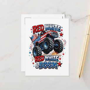 Cartes Pour Fêtes Annuelles Camion monstre Red White Boom