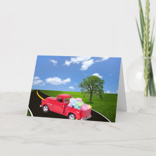 Cartes Pour Fêtes Annuelles Camion Red Retro Avec Coeurs Valentin