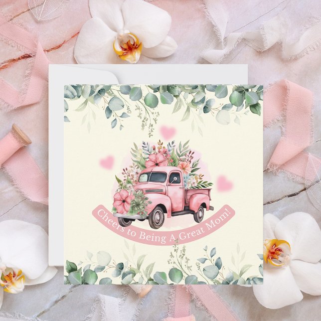 Cartes Pour Fêtes Annuelles Camion Rose Mignon de Fleurs Fête des Mères Person (Créateur téléchargé)