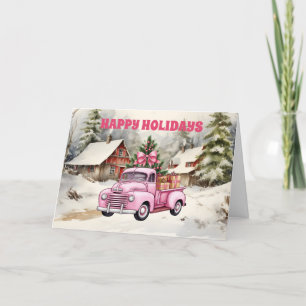 Cartes Pour Fêtes Annuelles Camion rose Rustic Grange Joyeuses vacances