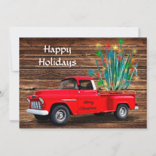 Cartes Pour Fêtes Annuelles Camion rouge avec cactus lumineux,