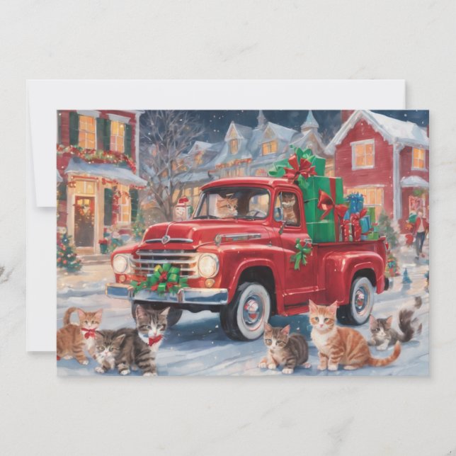 Cartes Pour Fêtes Annuelles Camion rouge avec chats de Noël Kitty (Devant)