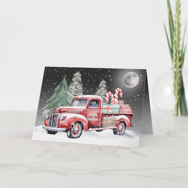 Cartes Pour Fêtes Annuelles Camion rouge de Noël avec cannes de bonbon (Devant)