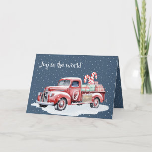 Cartes Pour Fêtes Annuelles Camion rouge de Noël dans les flocons de neige