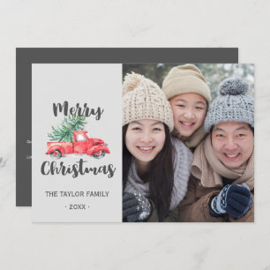 Cartes Pour Fêtes Annuelles Camion Rouge et Arbre Année en revue Photo de Noël