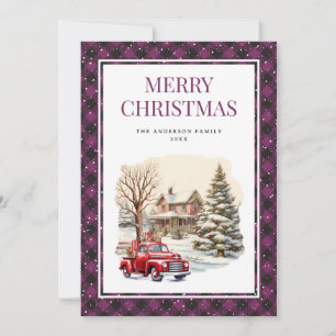 Cartes Pour Fêtes Annuelles Camion Rouge Joyeux Noël Buffalo violet Plaid