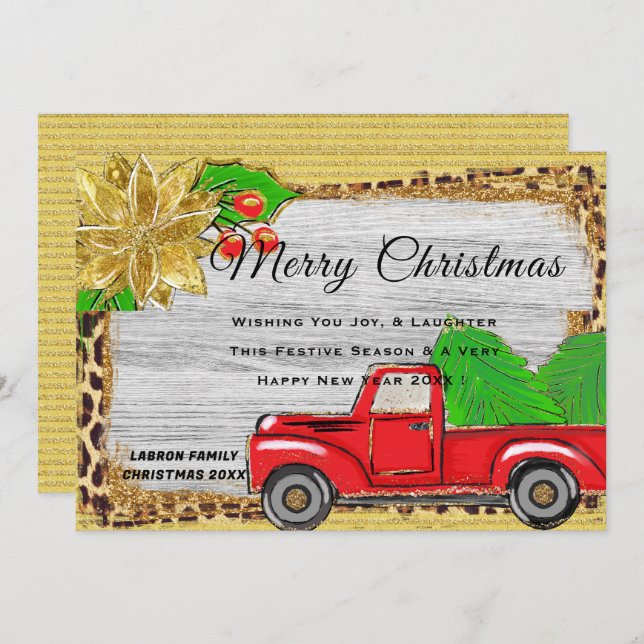 Cartes Pour Fêtes Annuelles Camion Rouge Rétro de Noël Personnalisé Classique (Devant / Derrière)