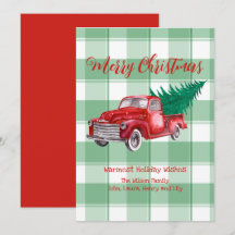 Camion Rouge Sapin de Noël Joyeux Noël Vichy Vert