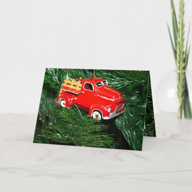 Cartes Pour Fêtes Annuelles Camion rouge sur sapin de Noël (Devant)