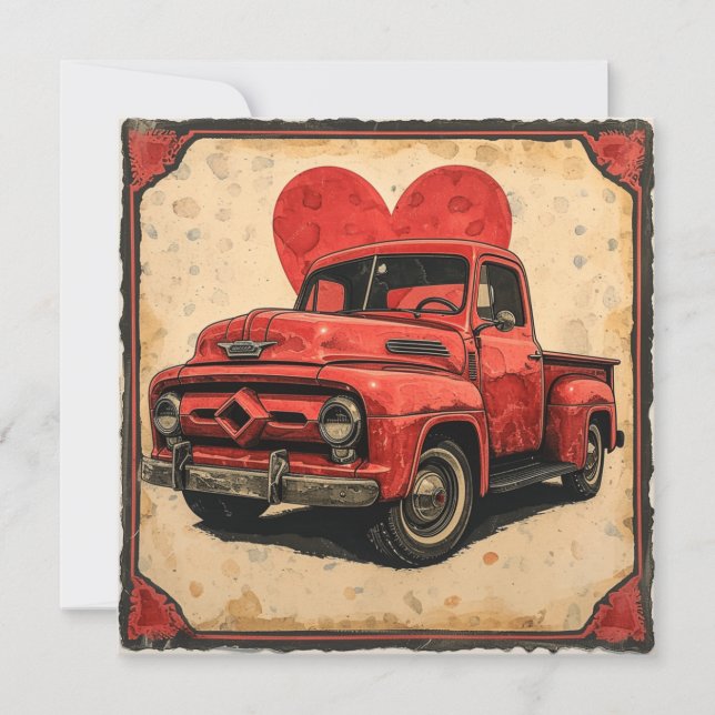 Cartes Pour Fêtes Annuelles Camion Rouge Valentine : Romantique croiseur Rouge (Devant)