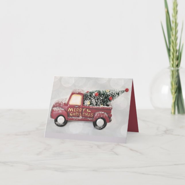 Cartes Pour Fêtes Annuelles Camion Rouge Vieux Avec Arbre De Noël (Devant)