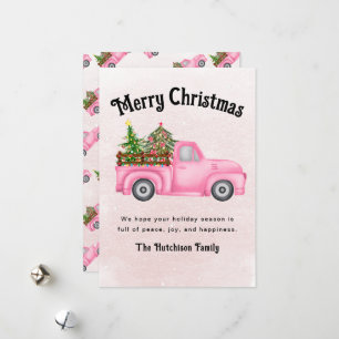 Cartes Pour Fêtes Annuelles Camion rouge vintage arbre de Noël Joyeux