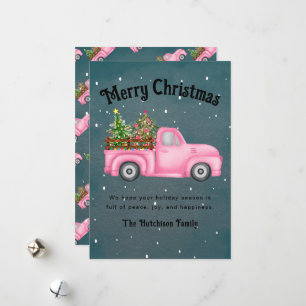 Cartes Pour Fêtes Annuelles Camion rouge vintage arbre de Noël Joyeux