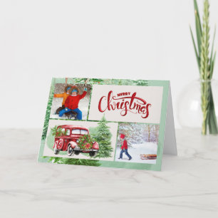 Cartes Pour Fêtes Annuelles Camion rouge vintage et forêt de pins Noël