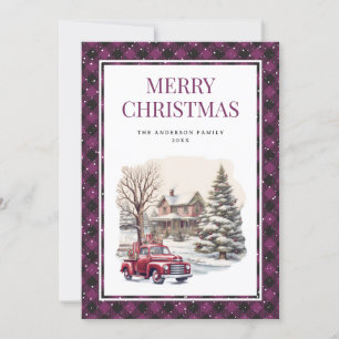 Cartes Pour Fêtes Annuelles Camion rouge violet Buffalo jeté Joyeux Noël