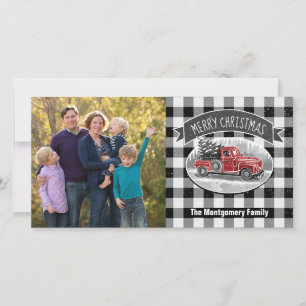 Cartes Pour Fêtes Annuelles Camion Vintage de Noël noir blanc Plat photo