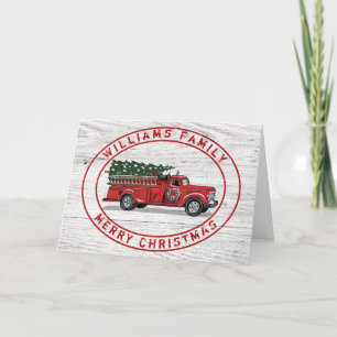 Cartes Pour Fêtes Annuelles Camion vintage Feu Joyeux Noël Nom de famille