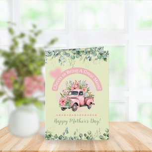 Cartes Pour Fêtes Annuelles Camion Vintage Fleur Rose Mignon Fête des Mères