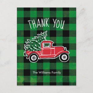 Cartes Pour Fêtes Annuelles Camion Vintage Plaid Vert Buffalo Merci