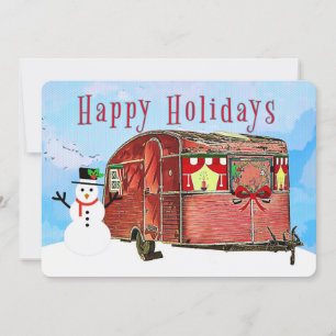 Cartes Pour Fêtes Annuelles Camionnette de voyage rustique rétro avec bonhomme
