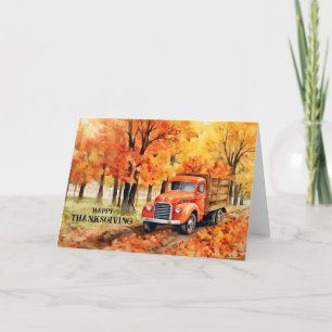 Cartes Pour Fêtes Annuelles Camionnette Orange Vintage en Automne Thanksgiving