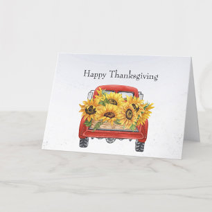 Cartes Pour Fêtes Annuelles Camionnette Rouge Vintage Tournesols Cargo Thanksg