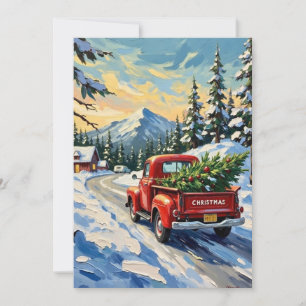 Cartes Pour Fêtes Annuelles Camionnette Rouge Vintage Transportant un Sapin de