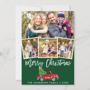 Cartes Pour Fêtes Annuelles Camionnette Vintage Écriture Pinceau Vert 4 Photo