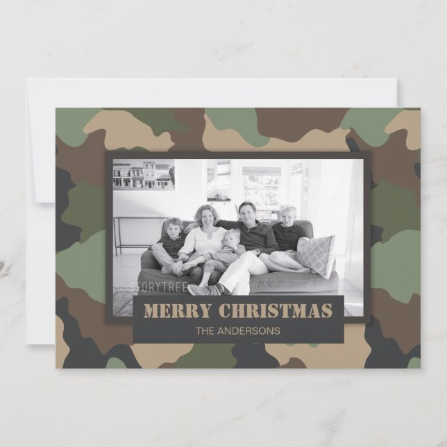 Cartes Pour Fêtes Annuelles Camouflage de Woodland Camo Photo de Noël militair (Devant)