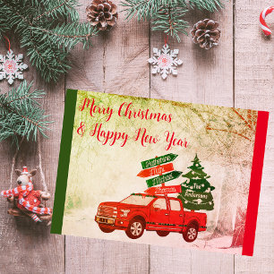 Cartes Pour Fêtes Annuelles Campagne agricole Vintage Camion rouge Noël