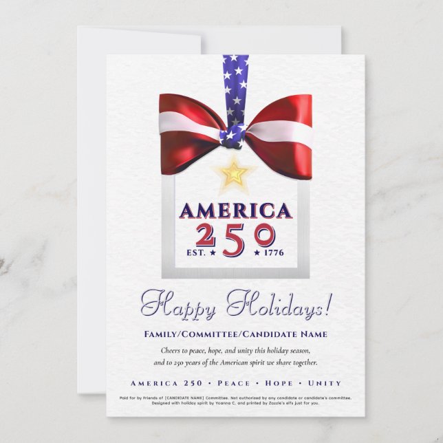 Cartes Pour Fêtes Annuelles Campagne électorale en argent 250 America 2026 Cal (Devant)